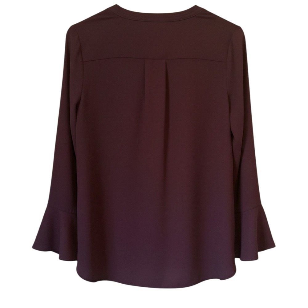 Simply Vera Wang Purple Blouse M Bell Sleeve Mandarin Collar Flowy Crepe Top - Picture 7 of 7